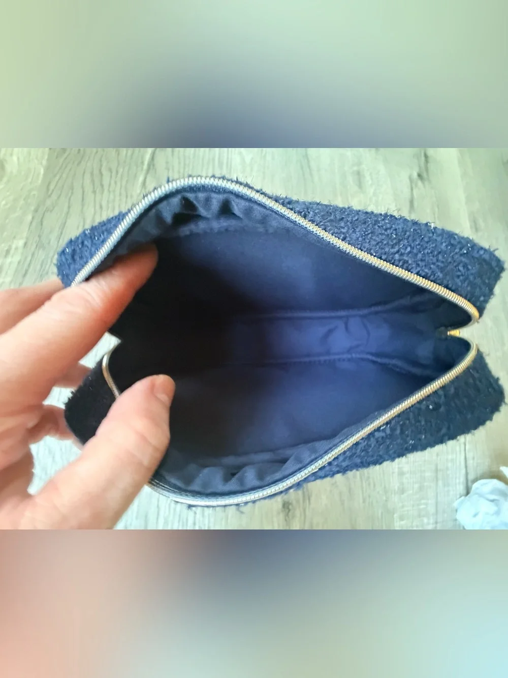 Chanel Beaute Sparkling Blue Cosmetic Pouch w Gold Hardware NEW in Original Box